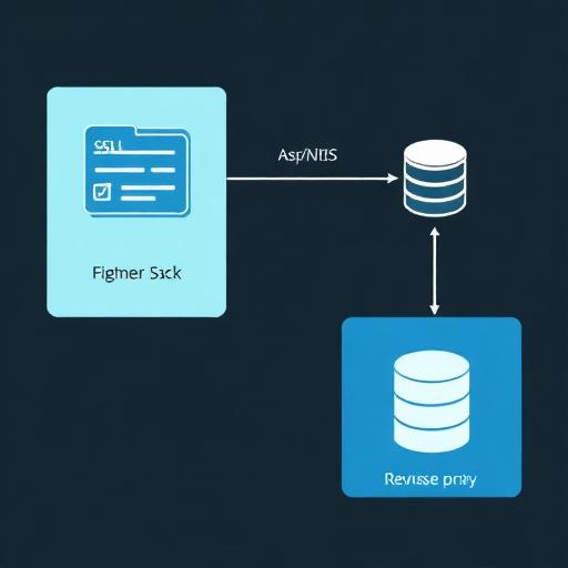 Diagram showing ASP.NET Core app behind reverse proxy (Nginx/IIS) with SSL and database on separate service