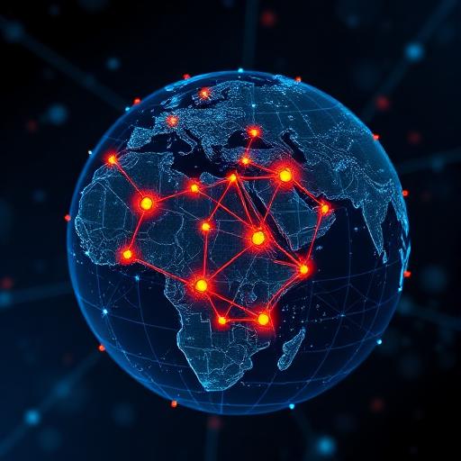 A digital globe with interconnected nodes representing data flow and secure networks. Overlaying this are outlines of Gilgit Baltistan and surrounding regions, with glowing lines indicating enhanced digital connectivity and infrastructure development. The overall image conveys technological advancement and global integration.